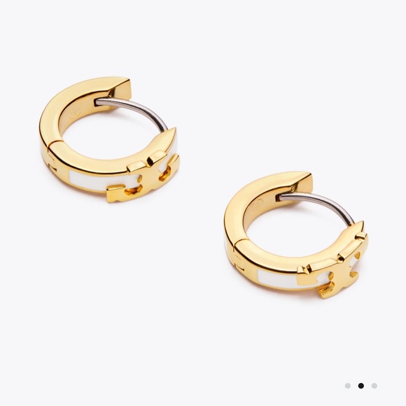 SERIF-T ENAMELED HUGGIE HOOP EARRING - Picture 3 of 3